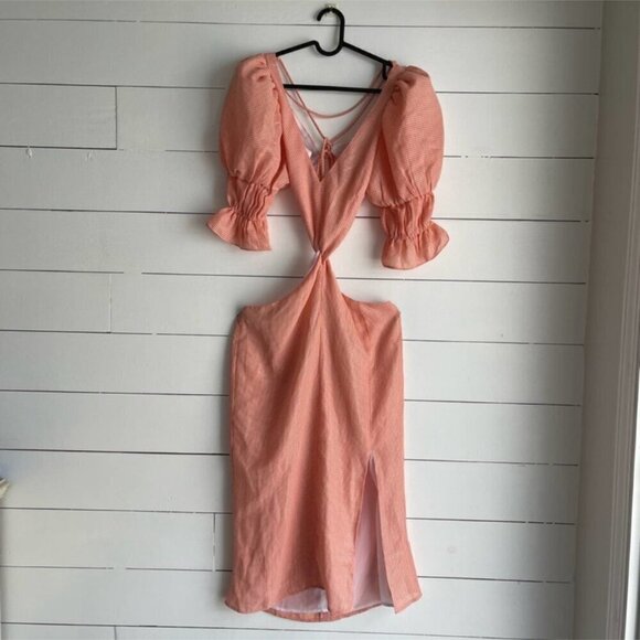 LPA Revolve EDITH DRESS IN ORANGE HOUNDSTOOTH Medium MIDI - Picture 4 of 5